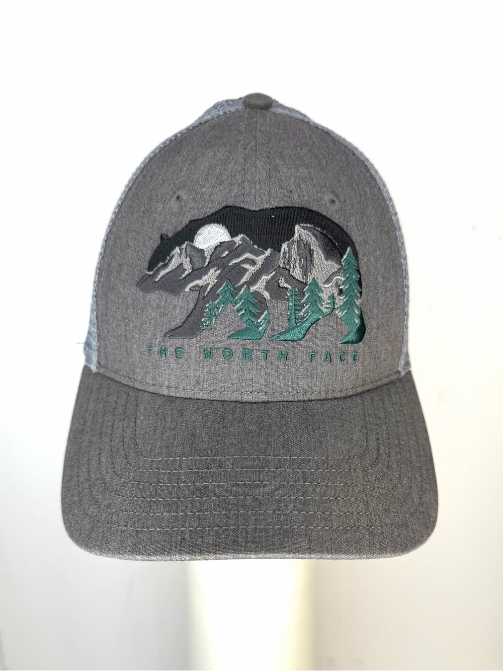The North Face Gray Cap with Mountain Bear and Green Trees